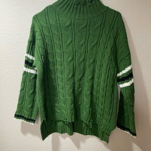 Emerald Green Cable Knit Turtleneck Sweater